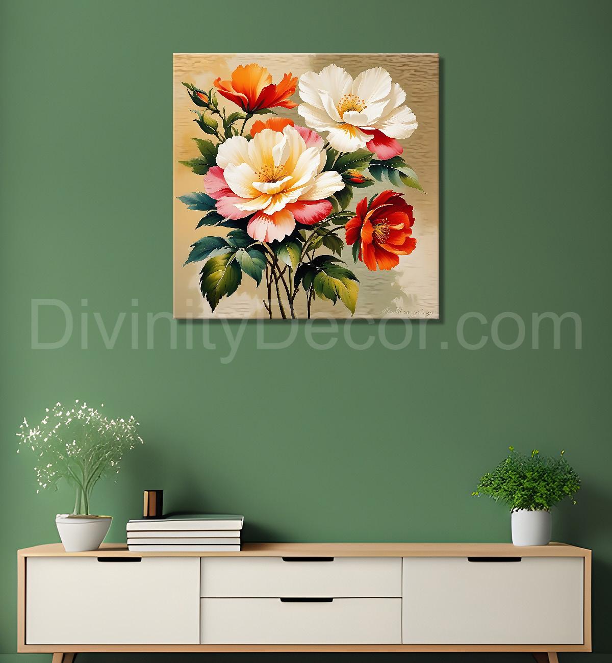 Colourful flowers in brown textured painting Flower-S-539