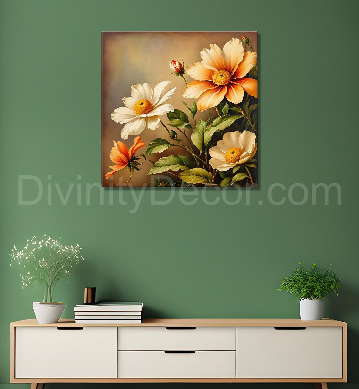 Colourful flowers in brown textured painting Flower-S-540