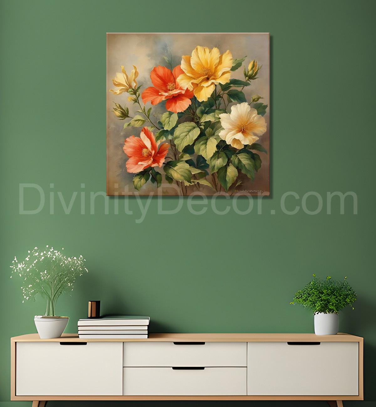 Colourful flowers in brown textured painting Flower-S-543