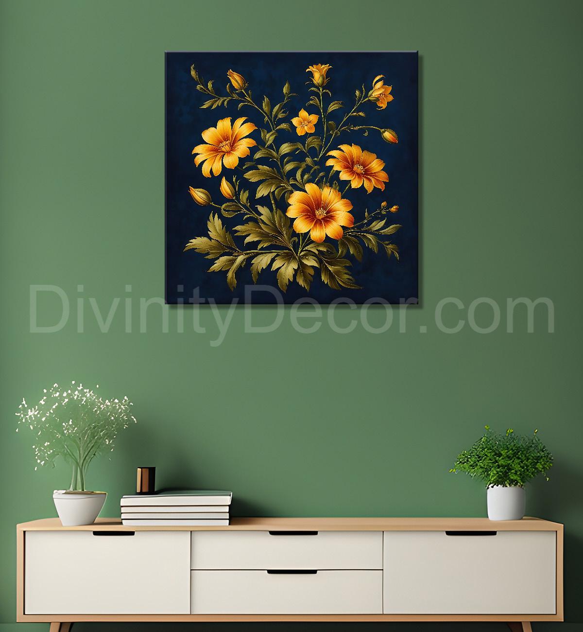 Yellow flowers in black textured painting Flower-S-544