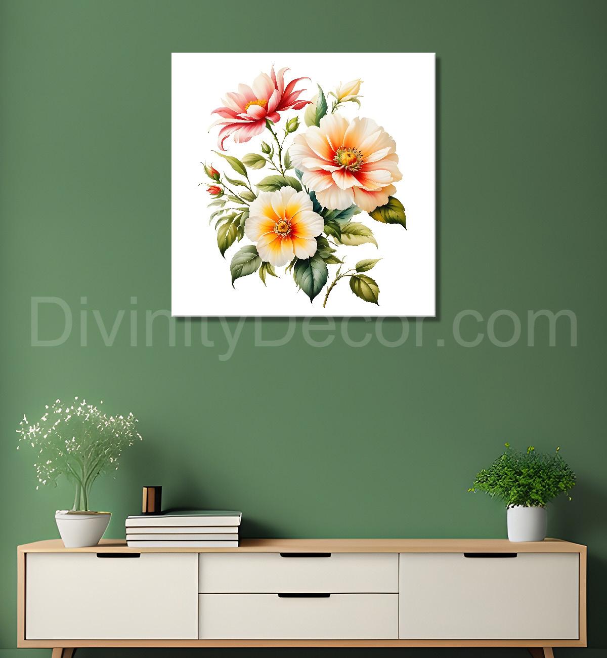 Colourful flowers in white textured painting Flower-S-556