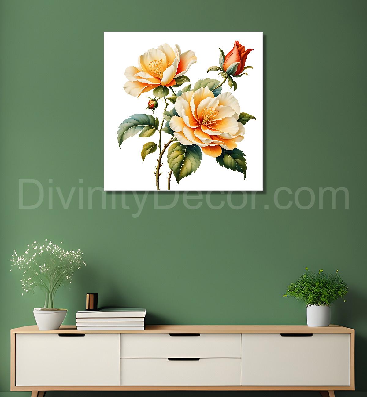 Yellow flowers in white textured painting Flower-S-557