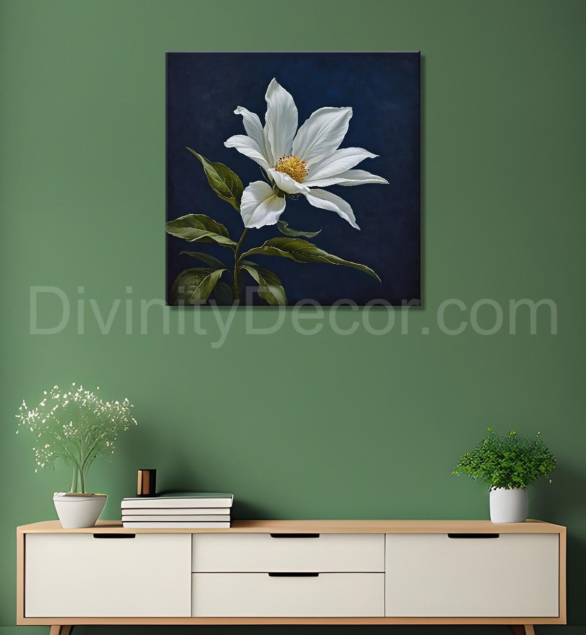 White flowers in navy blue textured painting Flower-S-558