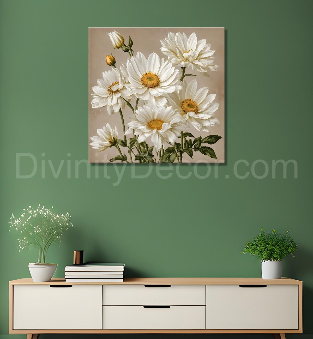 White flowers in light textured painting Flower-S-561