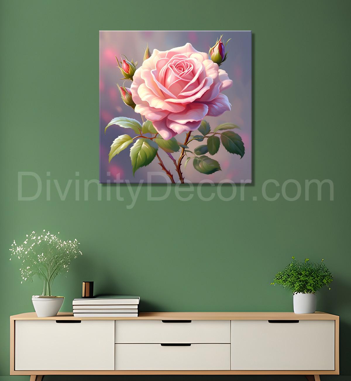 Light pink flowers in grey textured painting Flower-S-579