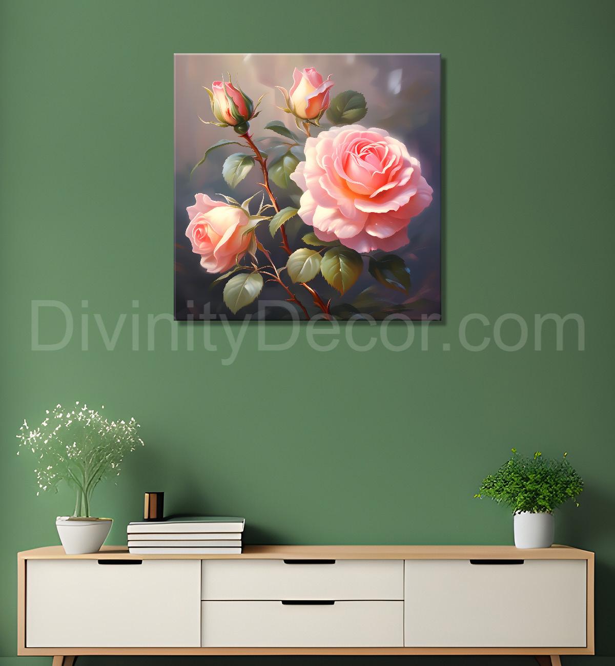 Light pink flowers in grey textured painting Flower-S-580