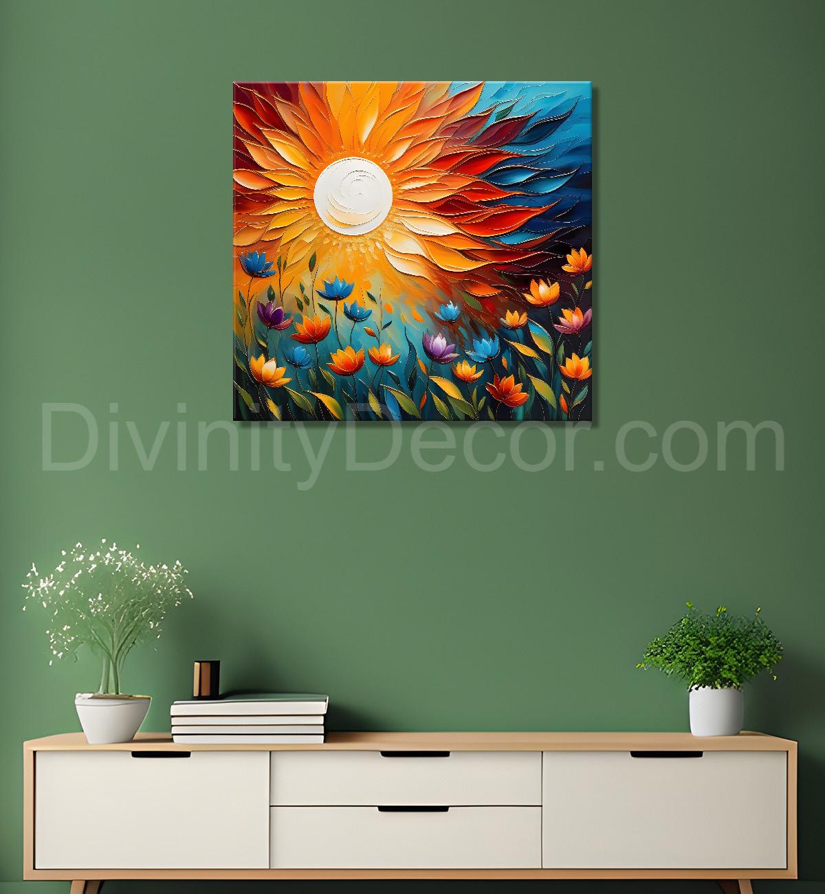 Colourful flowers with the sunrise textured oil painting Flower-S-586