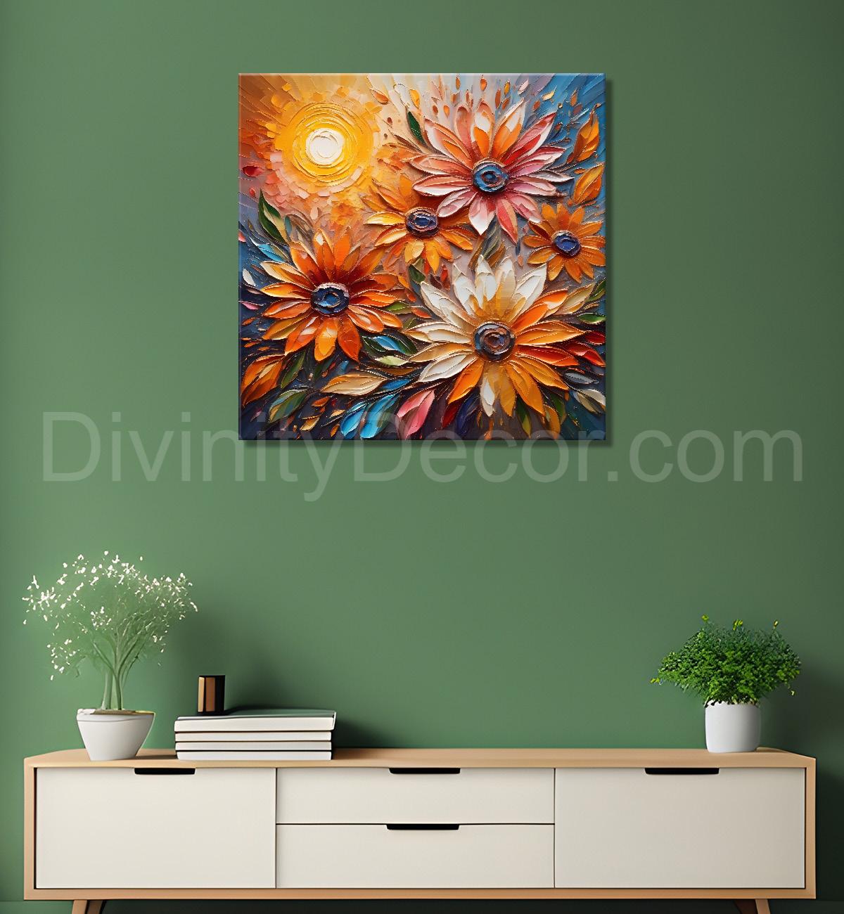 Pink flowers with the sunrise textured oil painting Flower-S-589