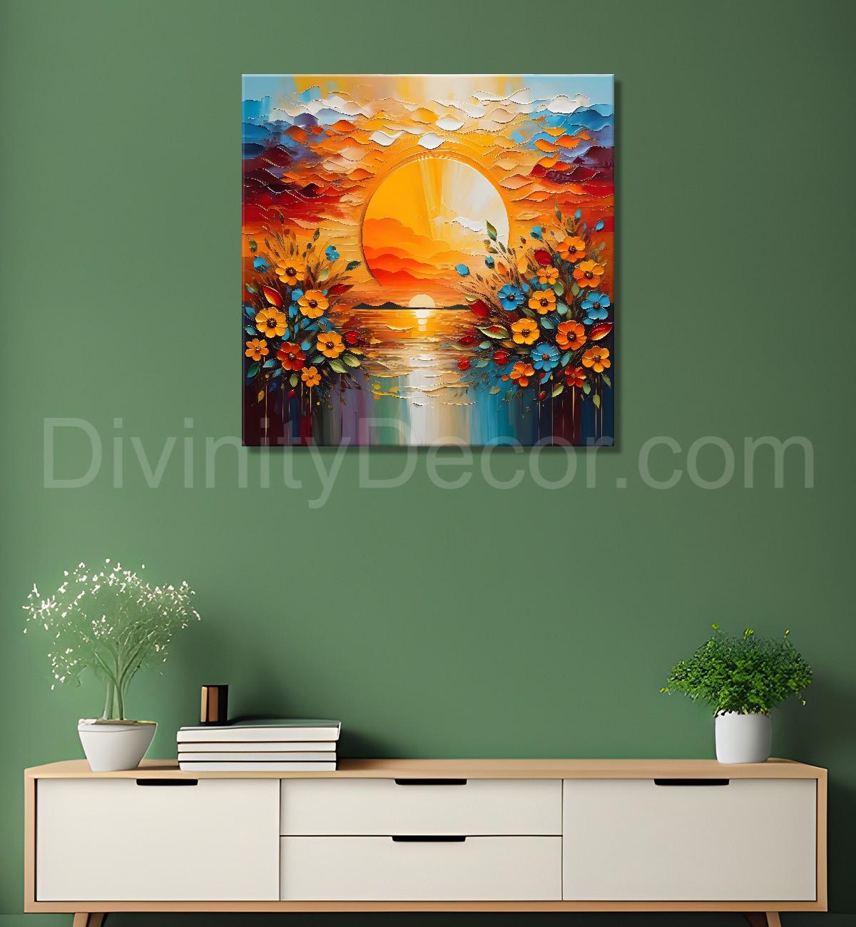 Yellow flowers with the sunrise textured oil painting Flower-S-591