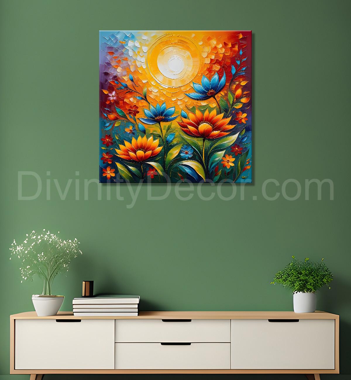 Colourful flowers with the sunrise textured oil painting Flower-S-593