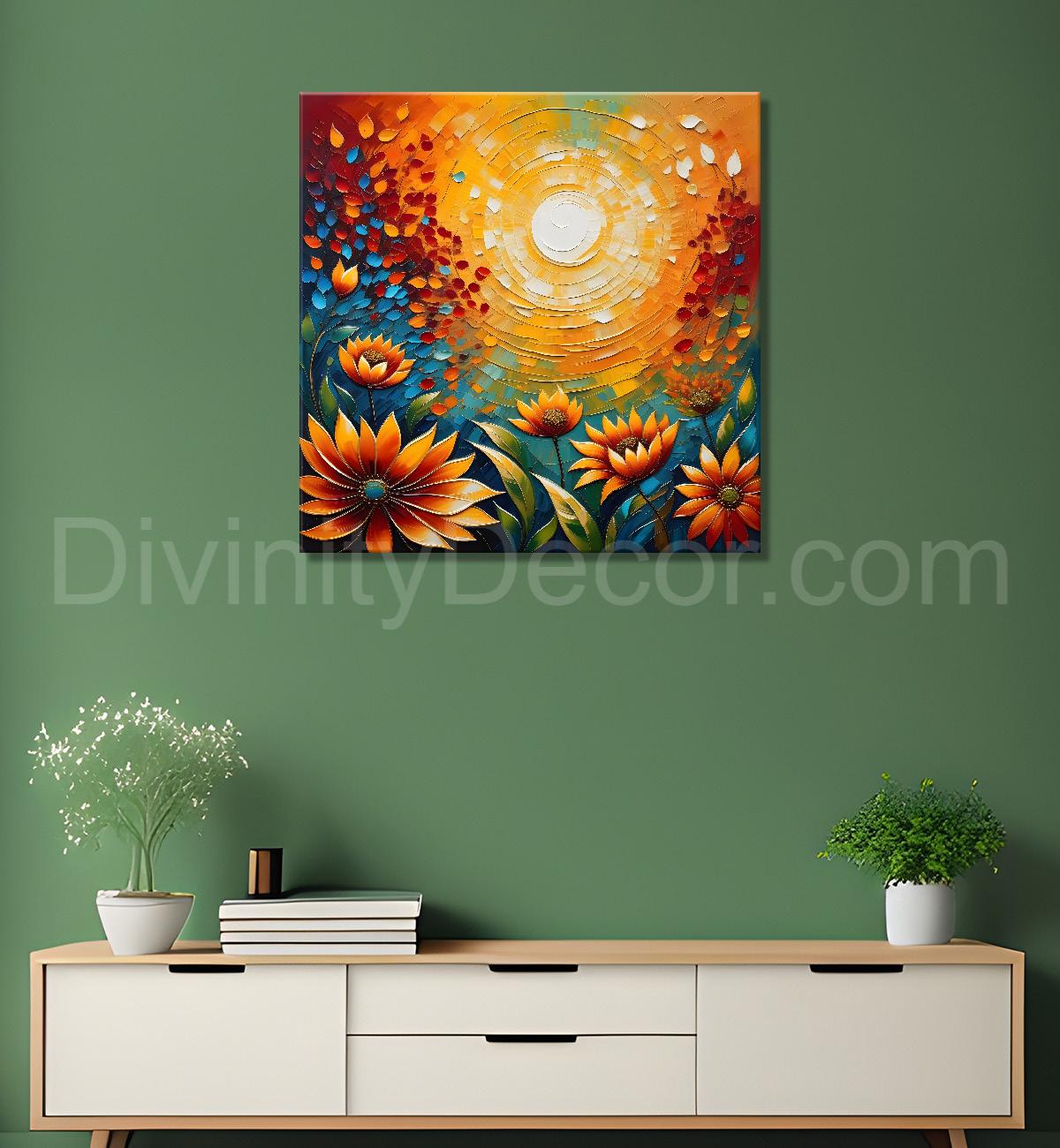 Colourful flowers with the sunrise textured oil painting Flower-S-596