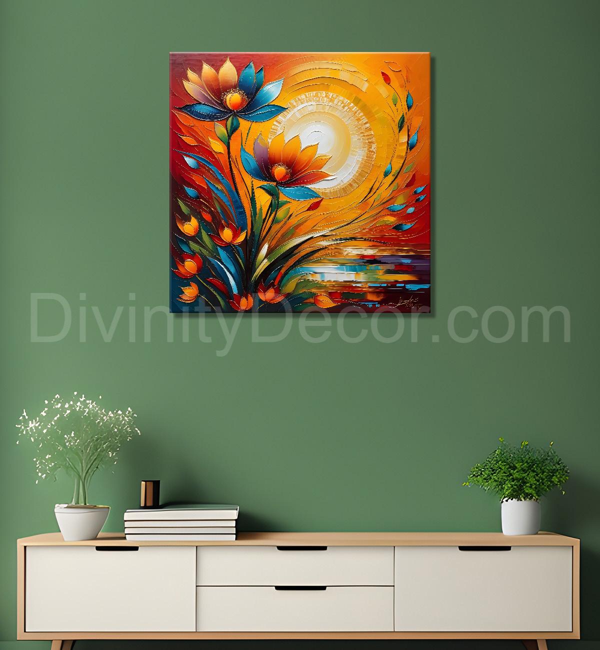 Colourful flowers with the sunrise textured oil painting Flower-S-598