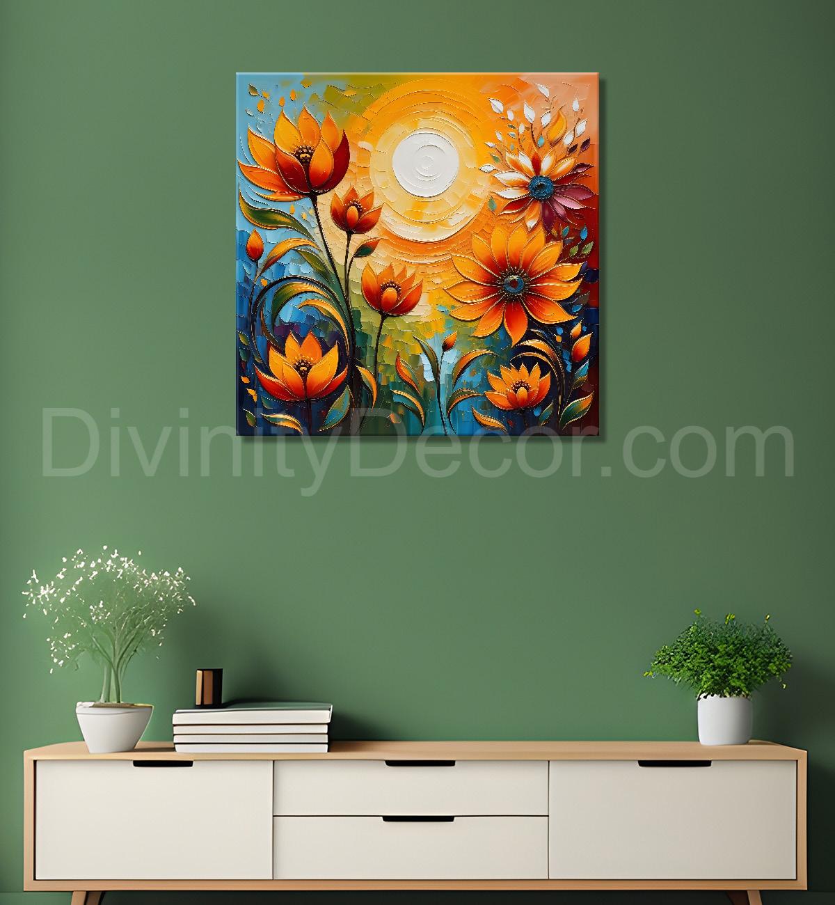 Yellow flowers with the sunrise textured oil painting Flower-S-599