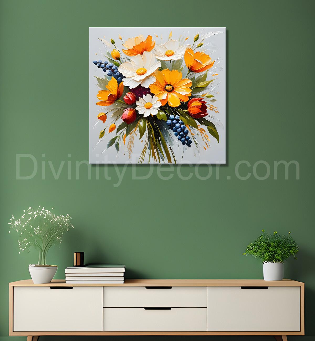Colourful flowers with grey textured painting - Flower-S-614