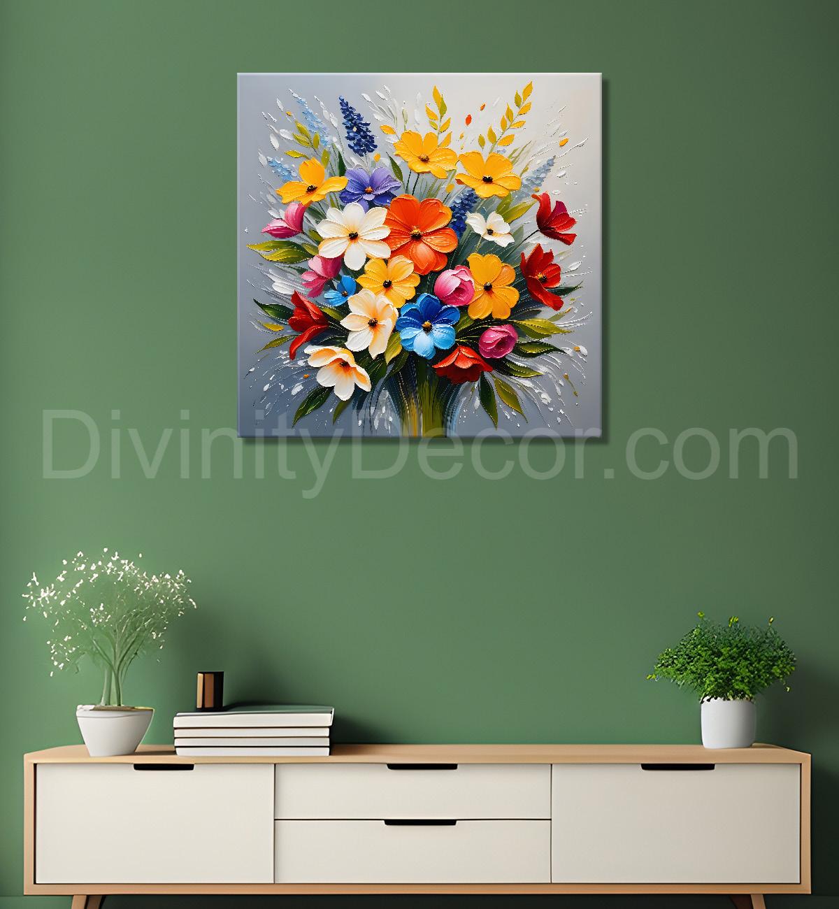 Colourful flowers with grey textured painting - Flower-S-615