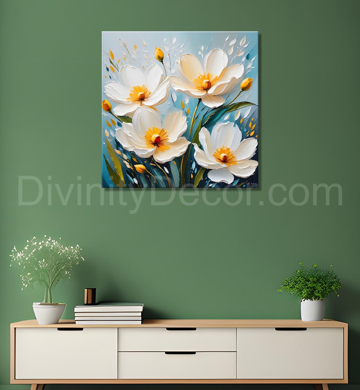 White flowers with grey textured painting - Flower-S-616