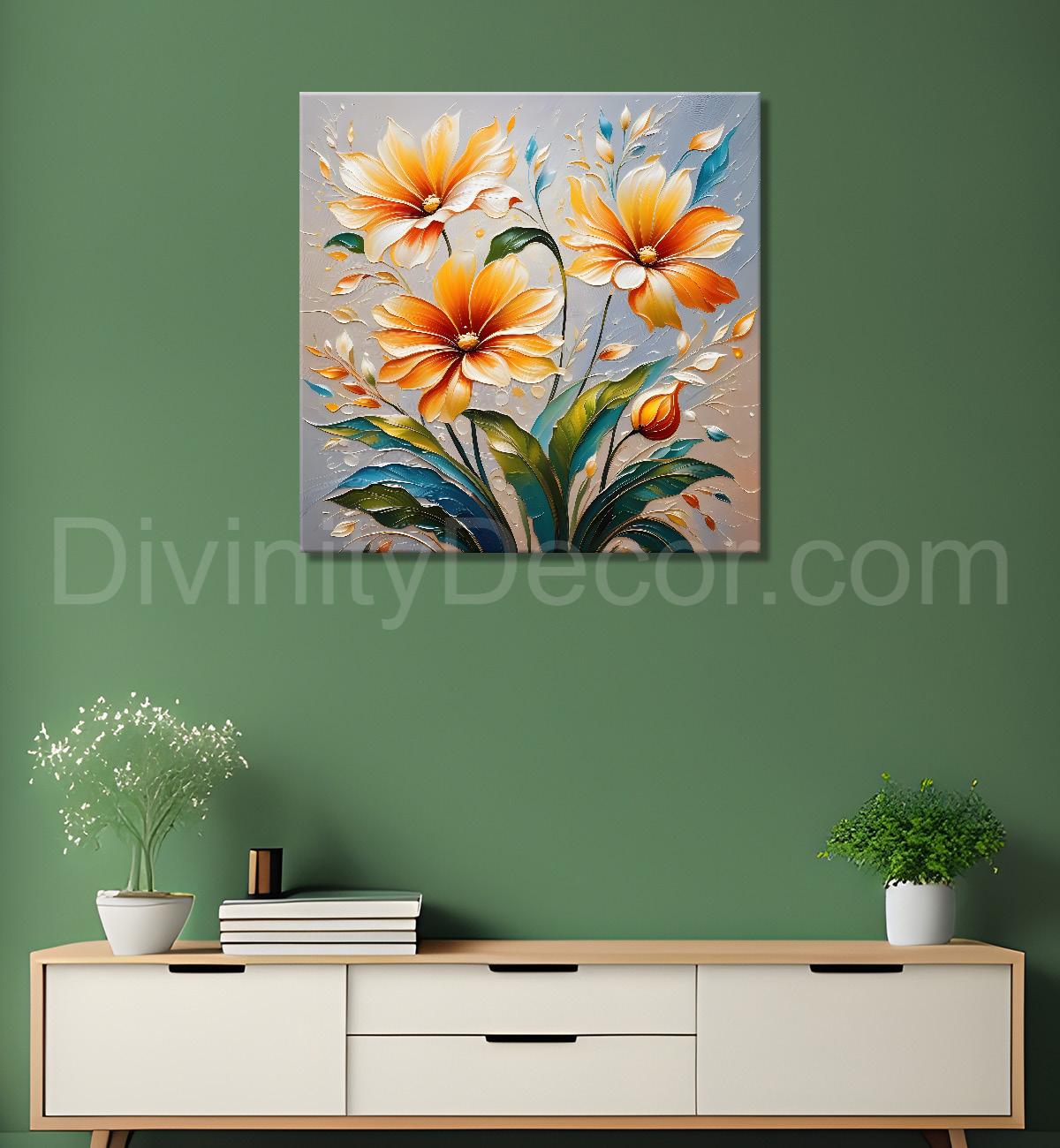 Yellow flowers with grey textured painting - Flower-S-617