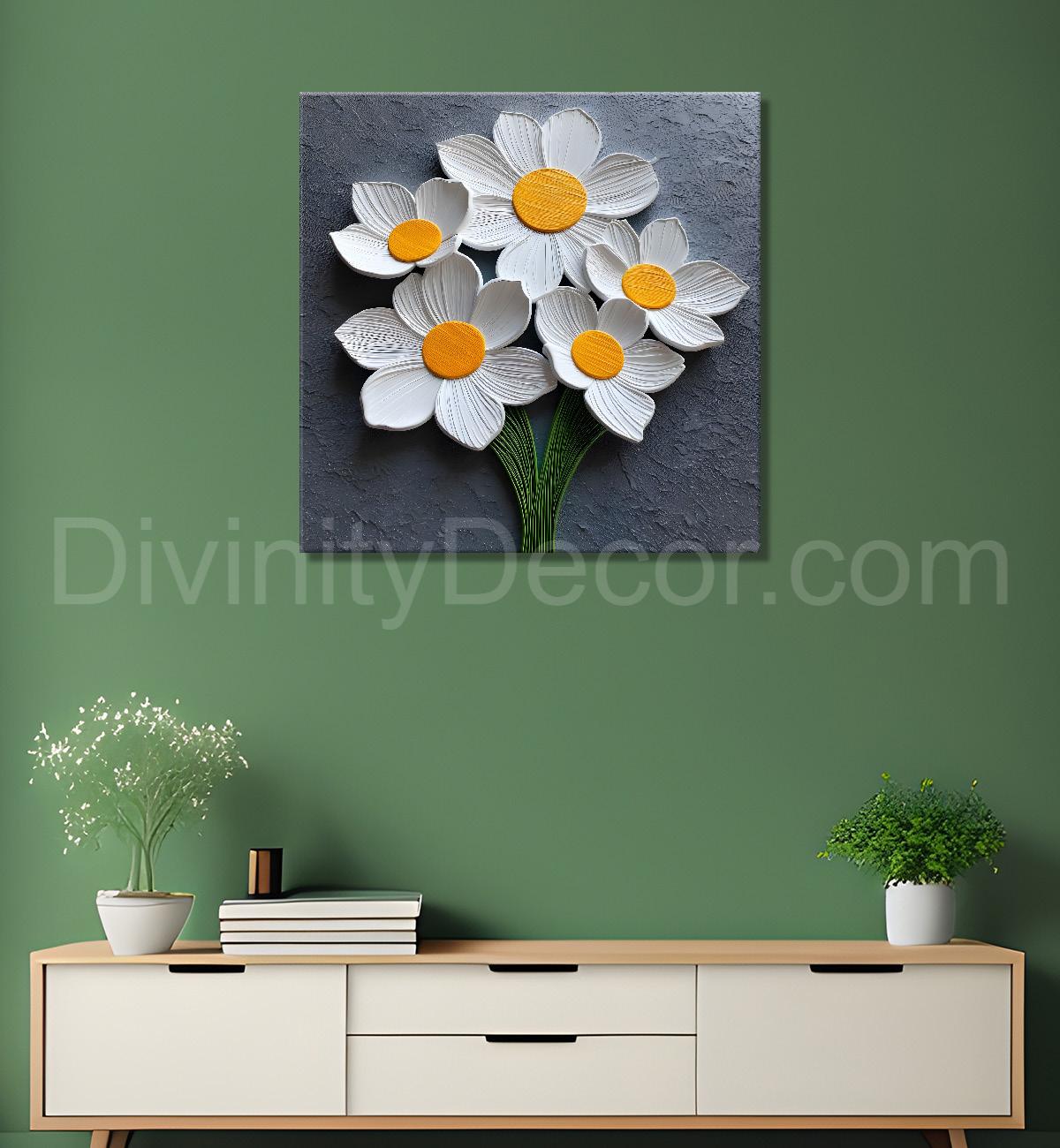 White flowers with grey textured painting - Flower-S-618