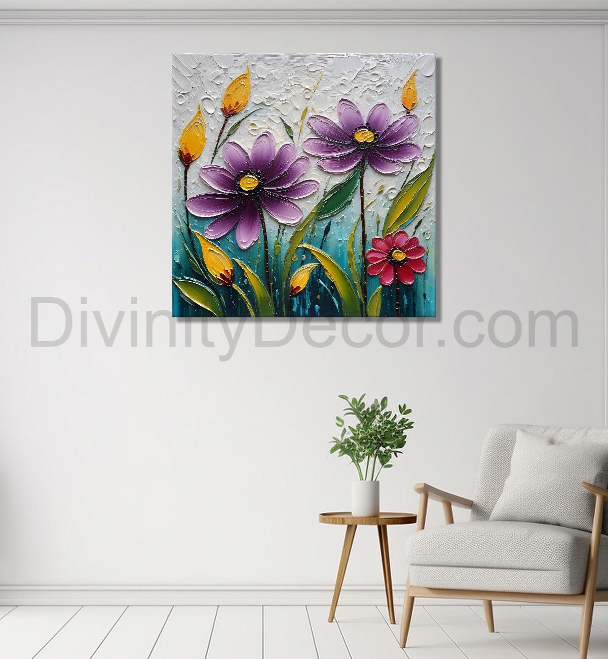 Colourful flowers in light background textured painting  - Flower-S-5