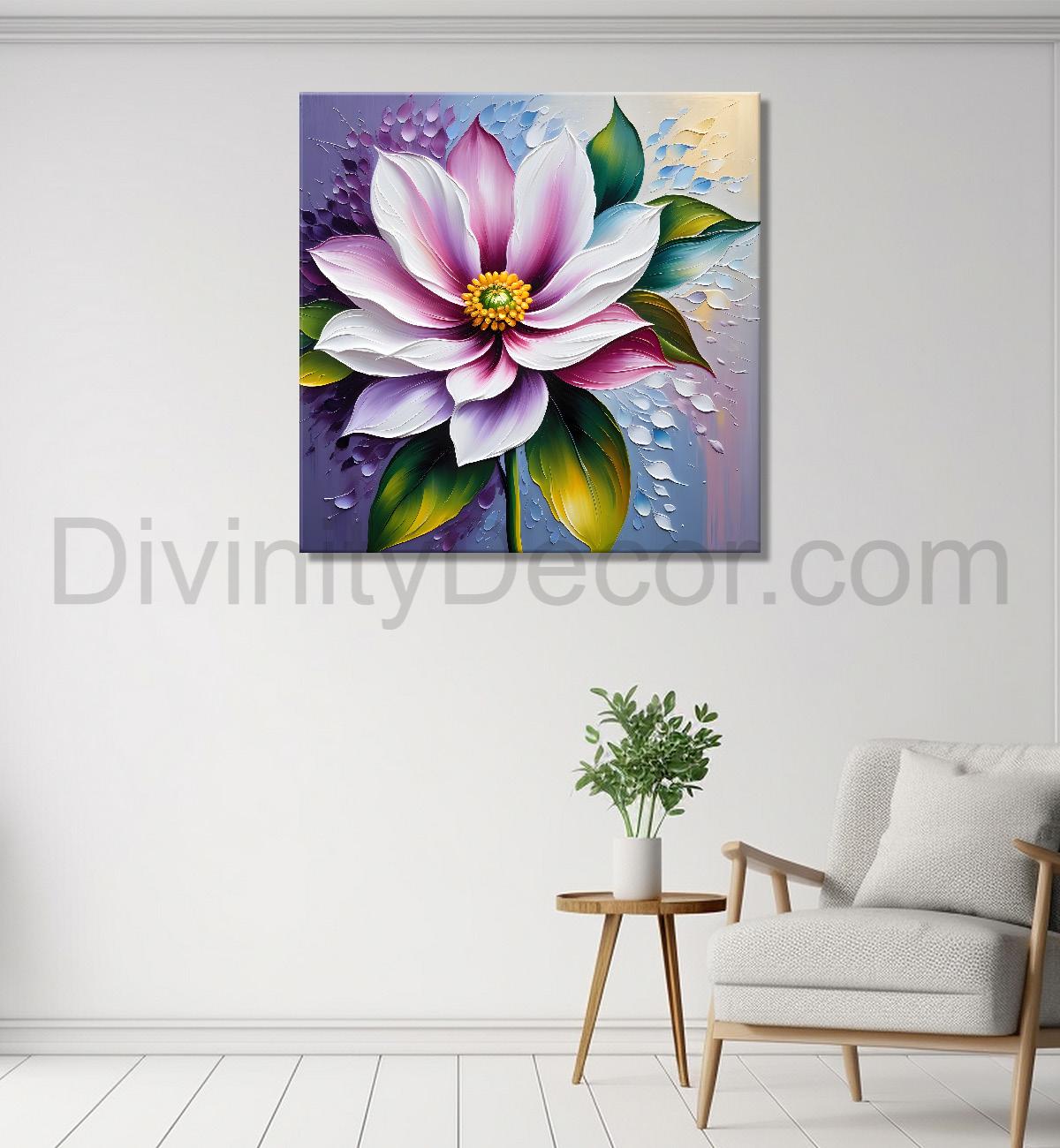 Purple flower in blue background textured painting  - Flower-S-34