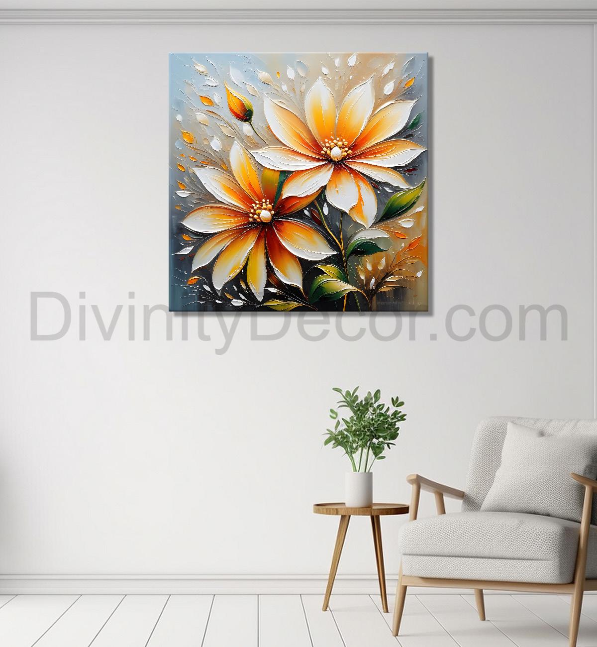 White flowers in light background textured painting  - Flower-S-46