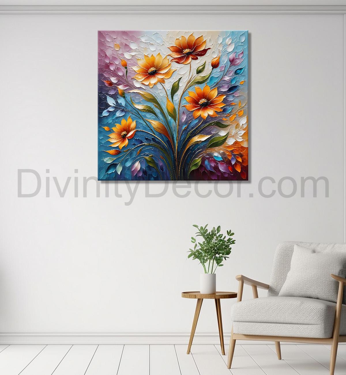 Yellow flowers in colourful background textured painting  - Flower-S-99