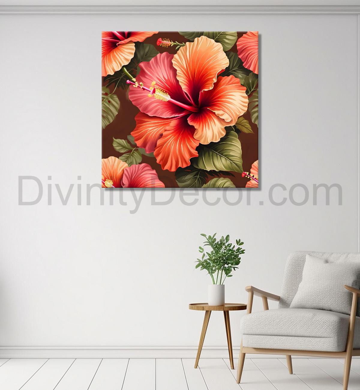 Hibiscus flower in red textured painting - Flower-S-112