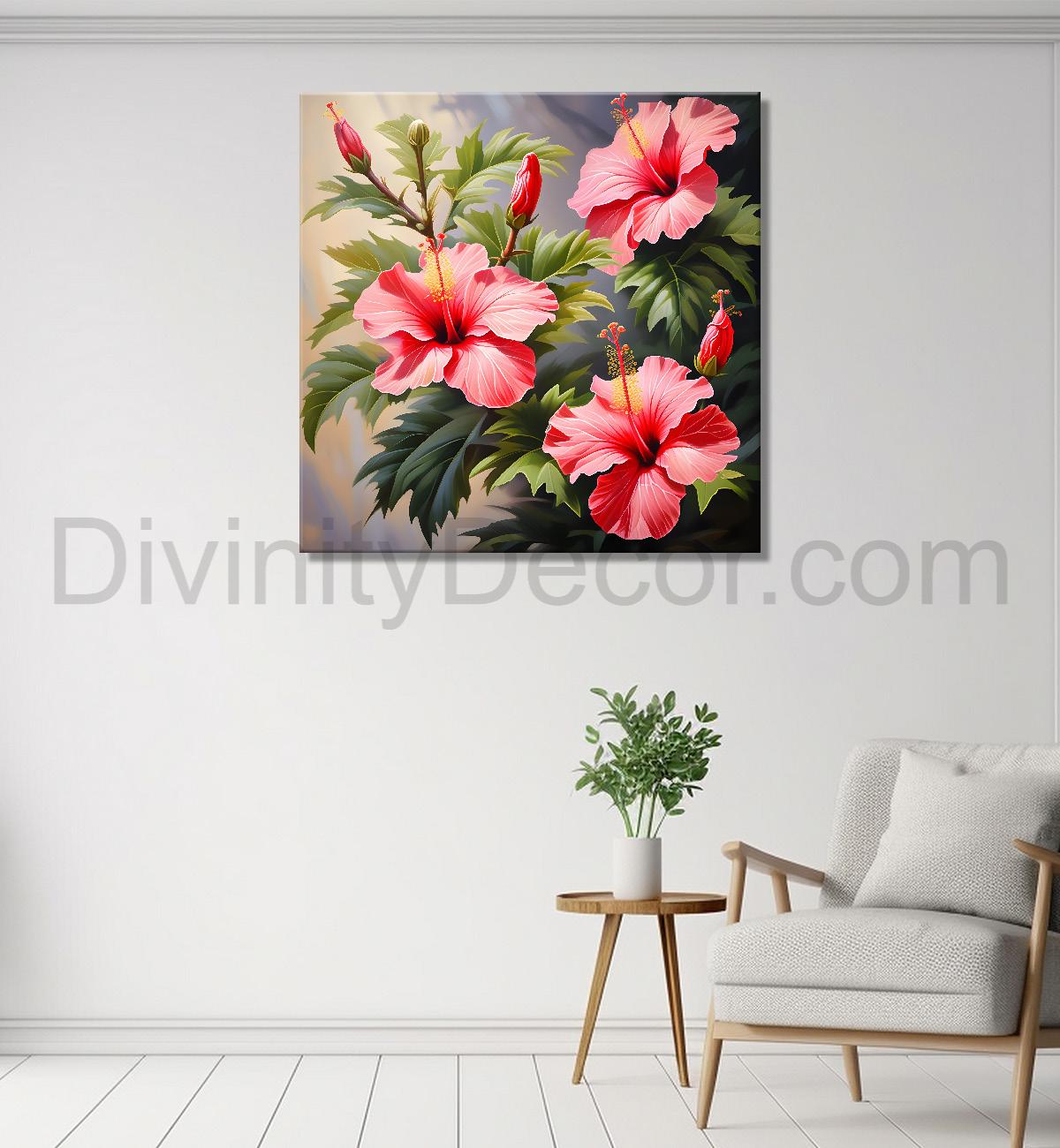 Hibiscus flowers in pink textued painting - Flower-S-113
