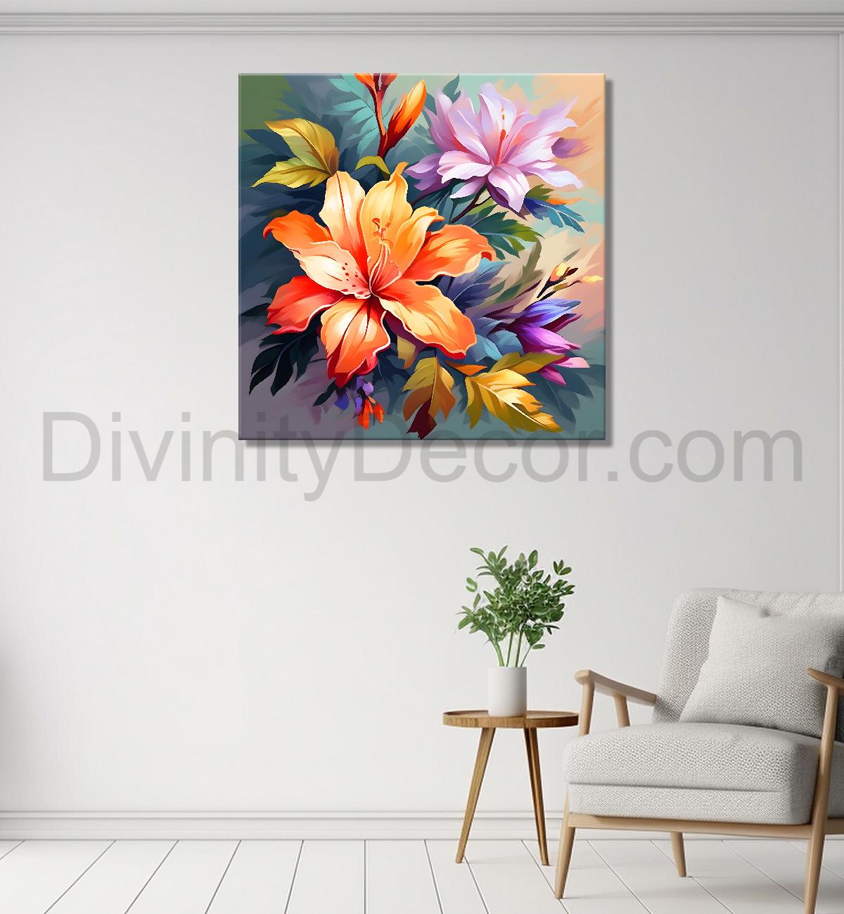 Orange flowers in light background textured painting - Flower-S-119