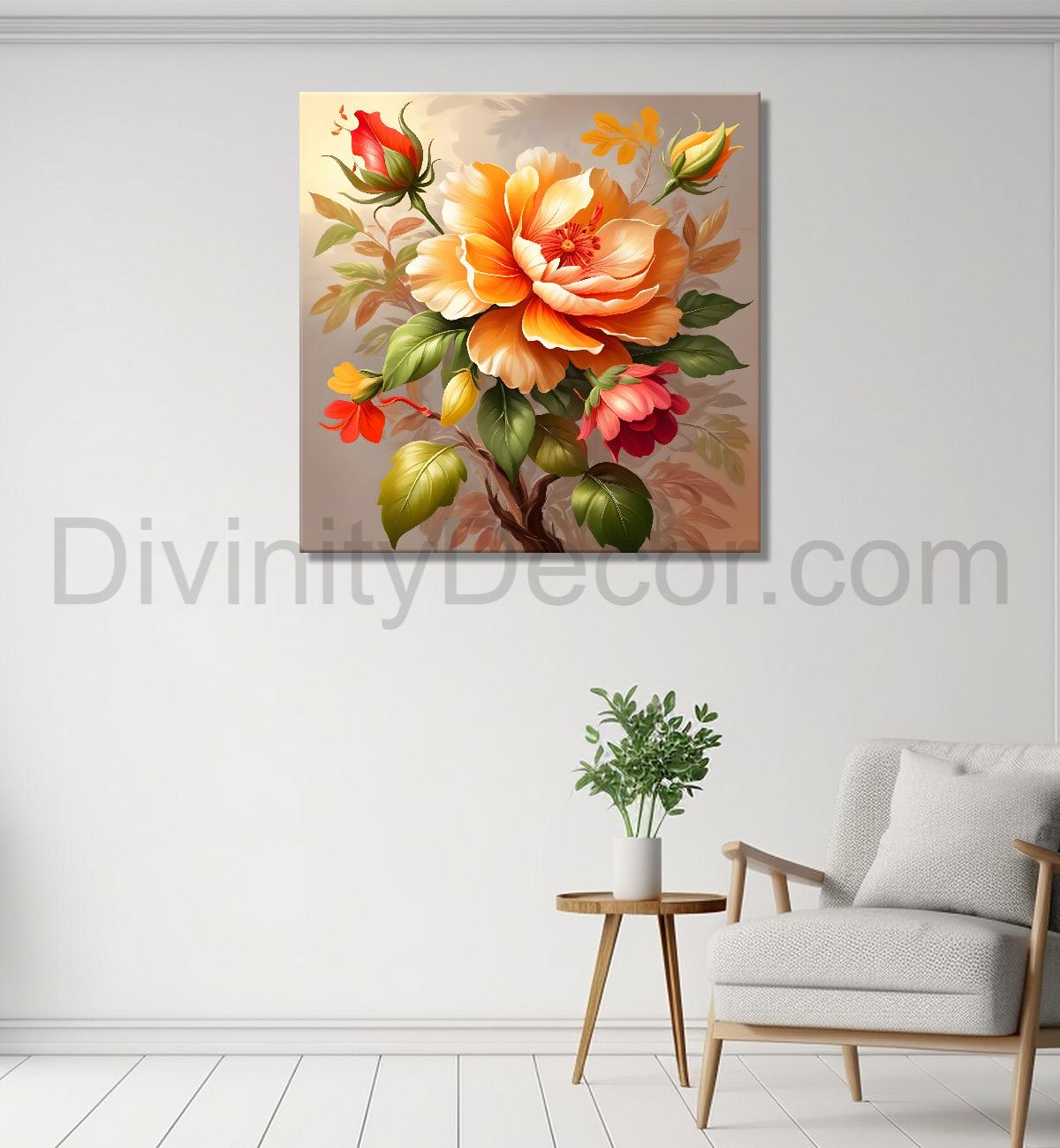 Colourful flowers in grey background textured painting - Flower-S-120