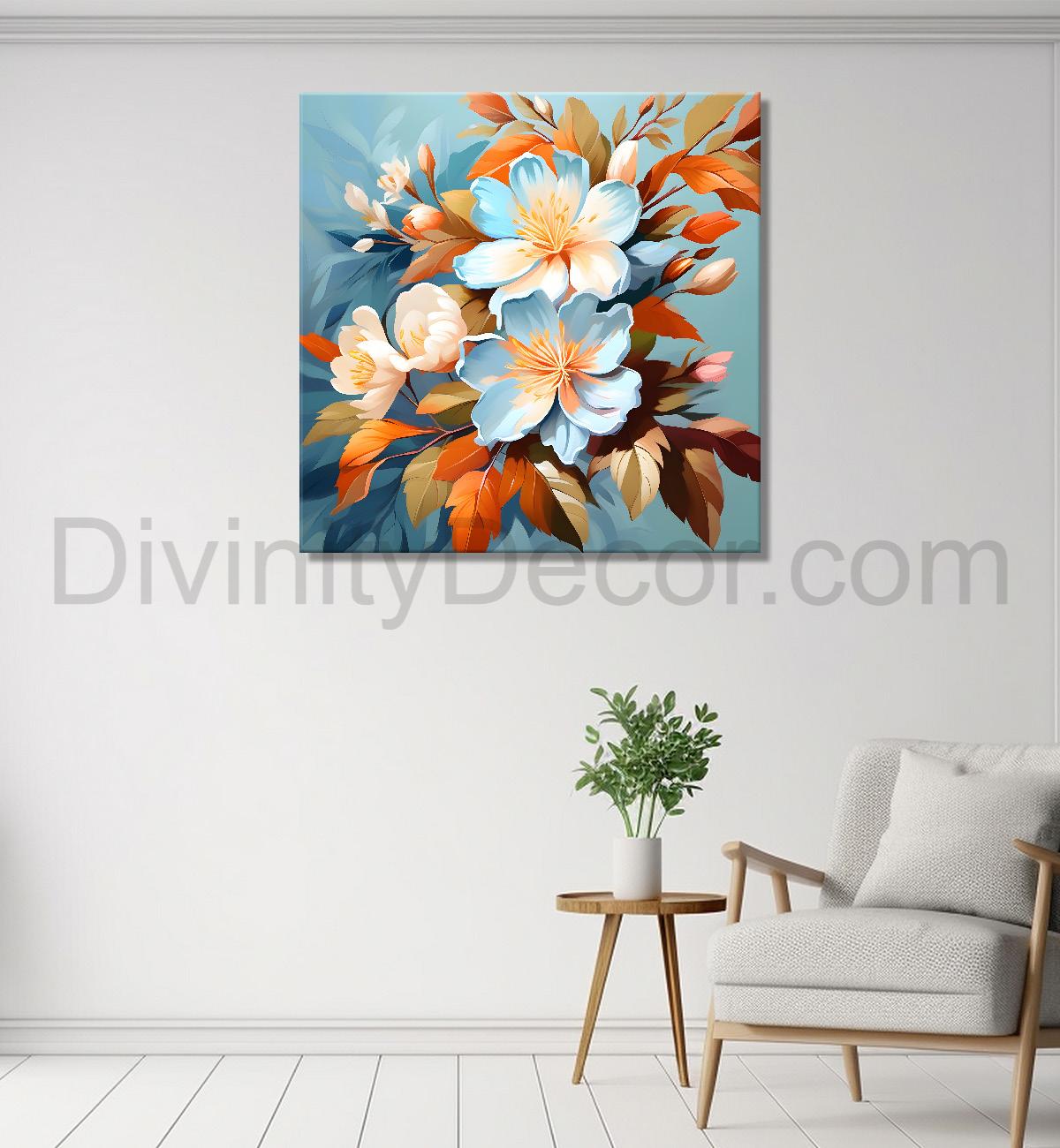 Blue flower in sky blue textured painting  - Flower-S-126