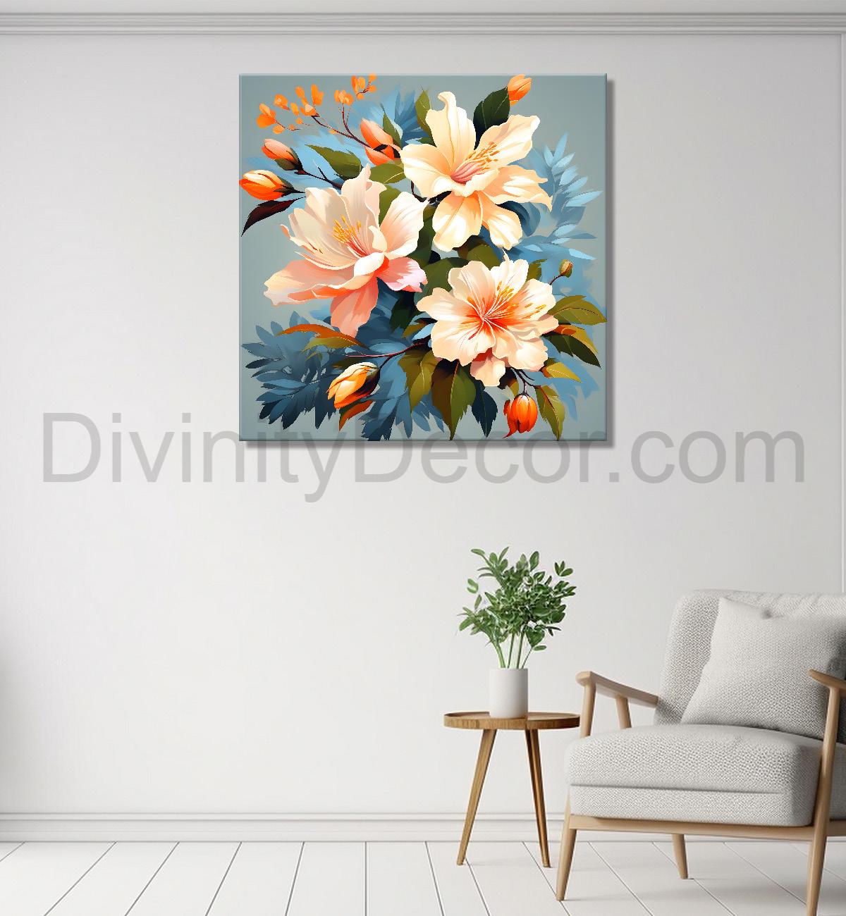 Pink flower in pink textured painting - Flower-S-128