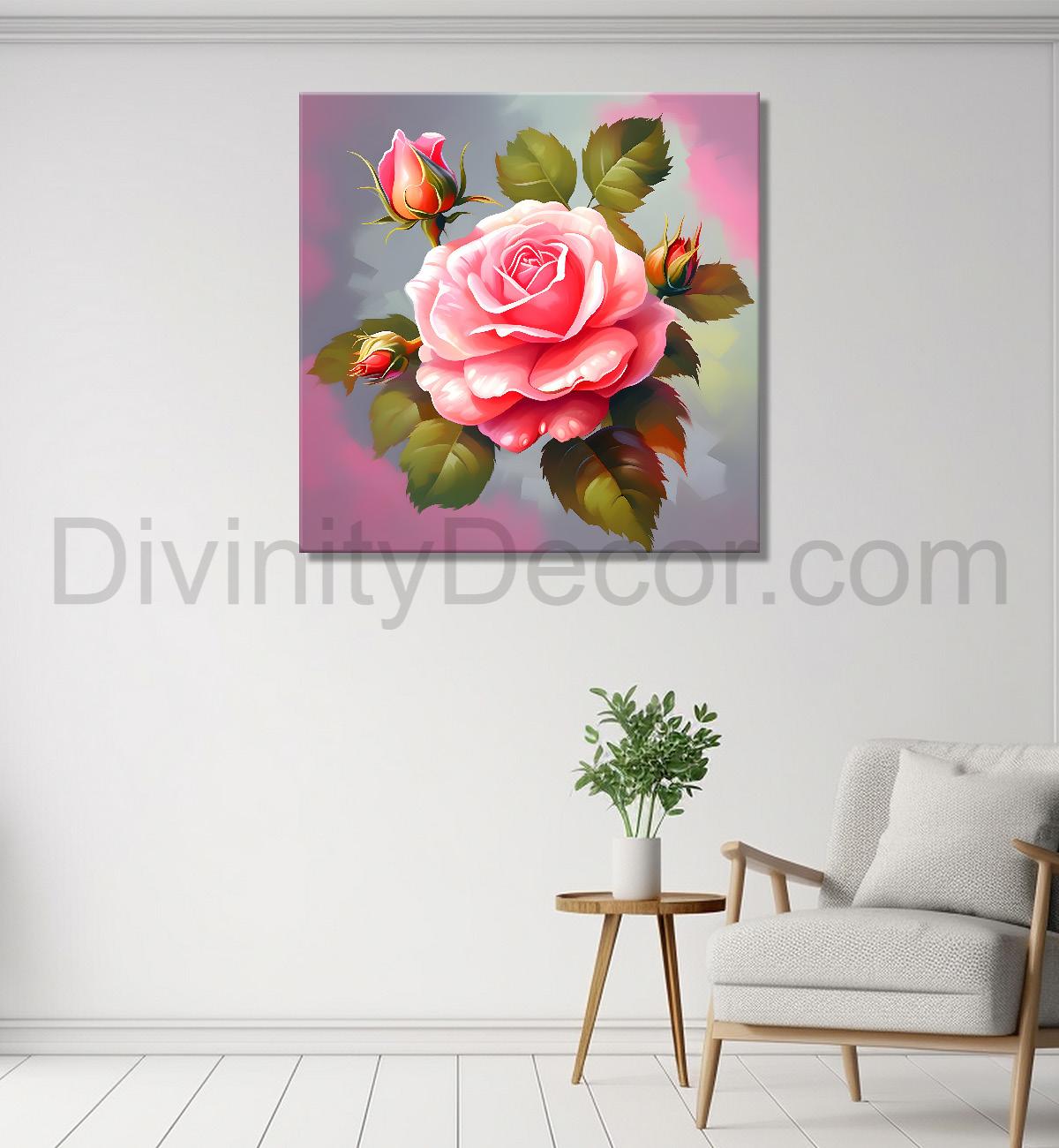 Pink flowers in pink textured painting - Flower-S-129