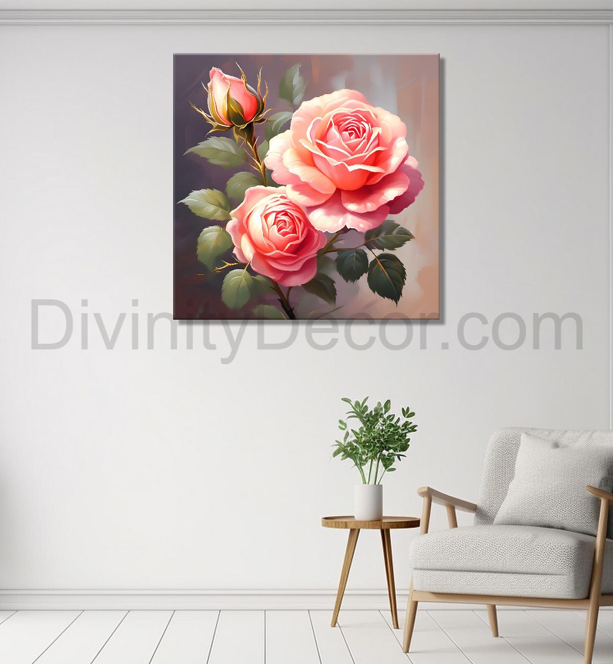 Pink flowers in pink textured painting - Flower-S-130