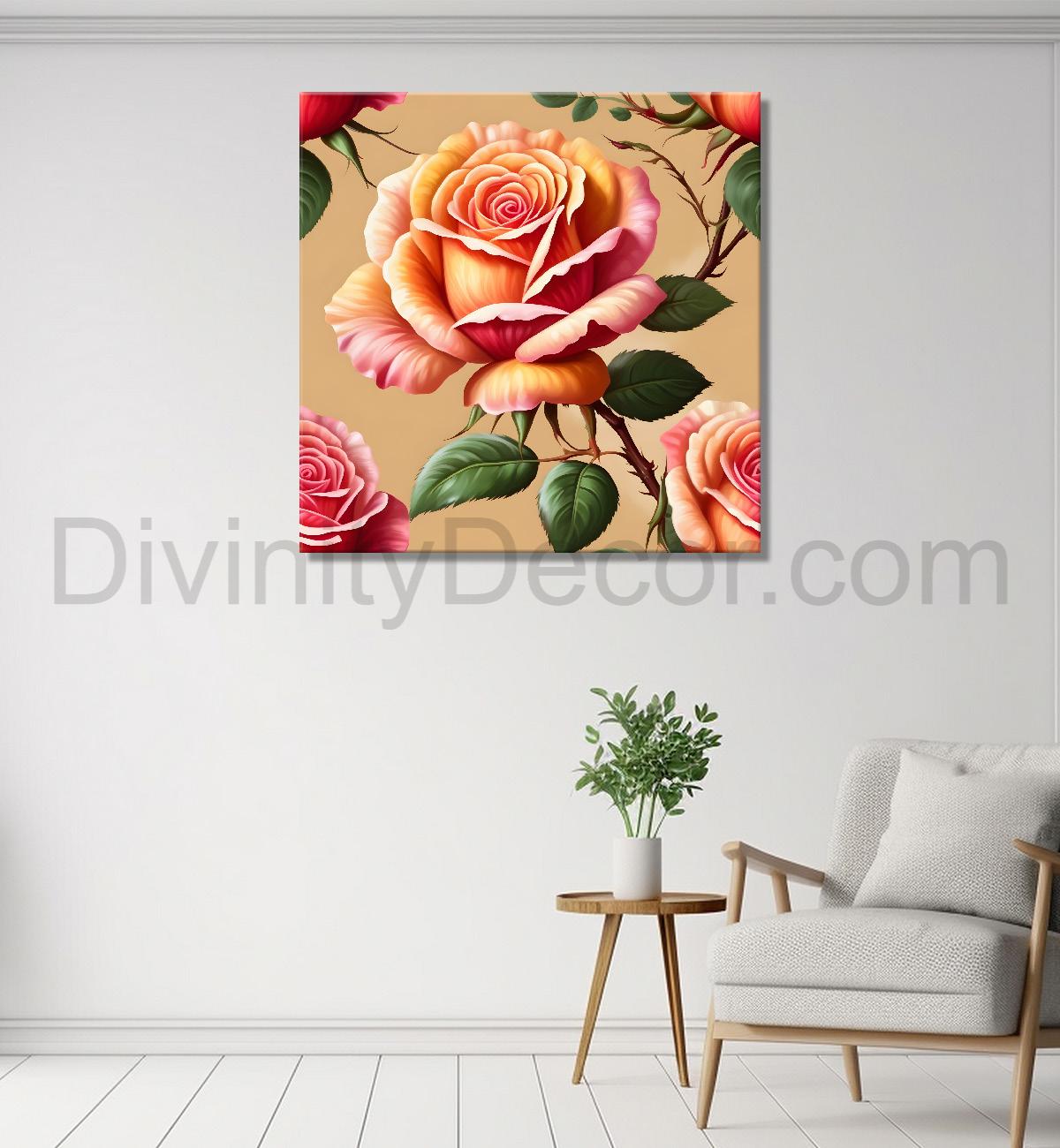Pink flowers in light textured painting - Flower-S-131