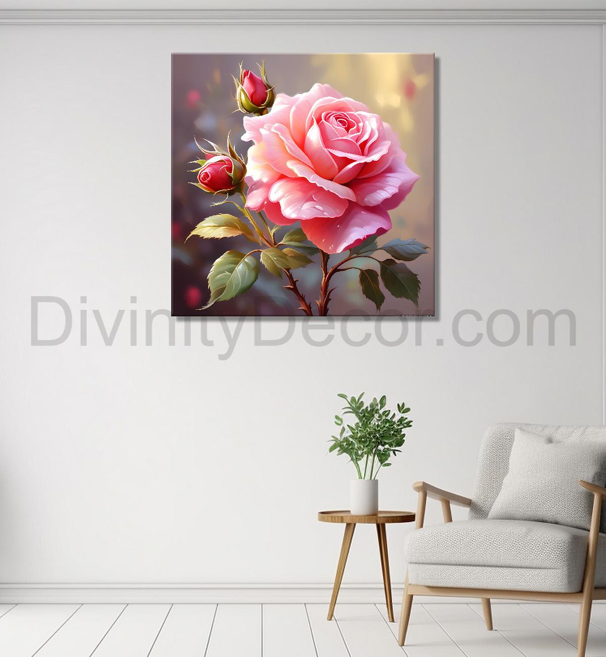 Pink flowers in light textured painting - Flower-S-132