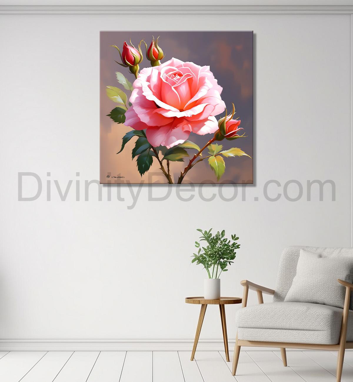 Pink flowers in light textured painting - Flower-S-135