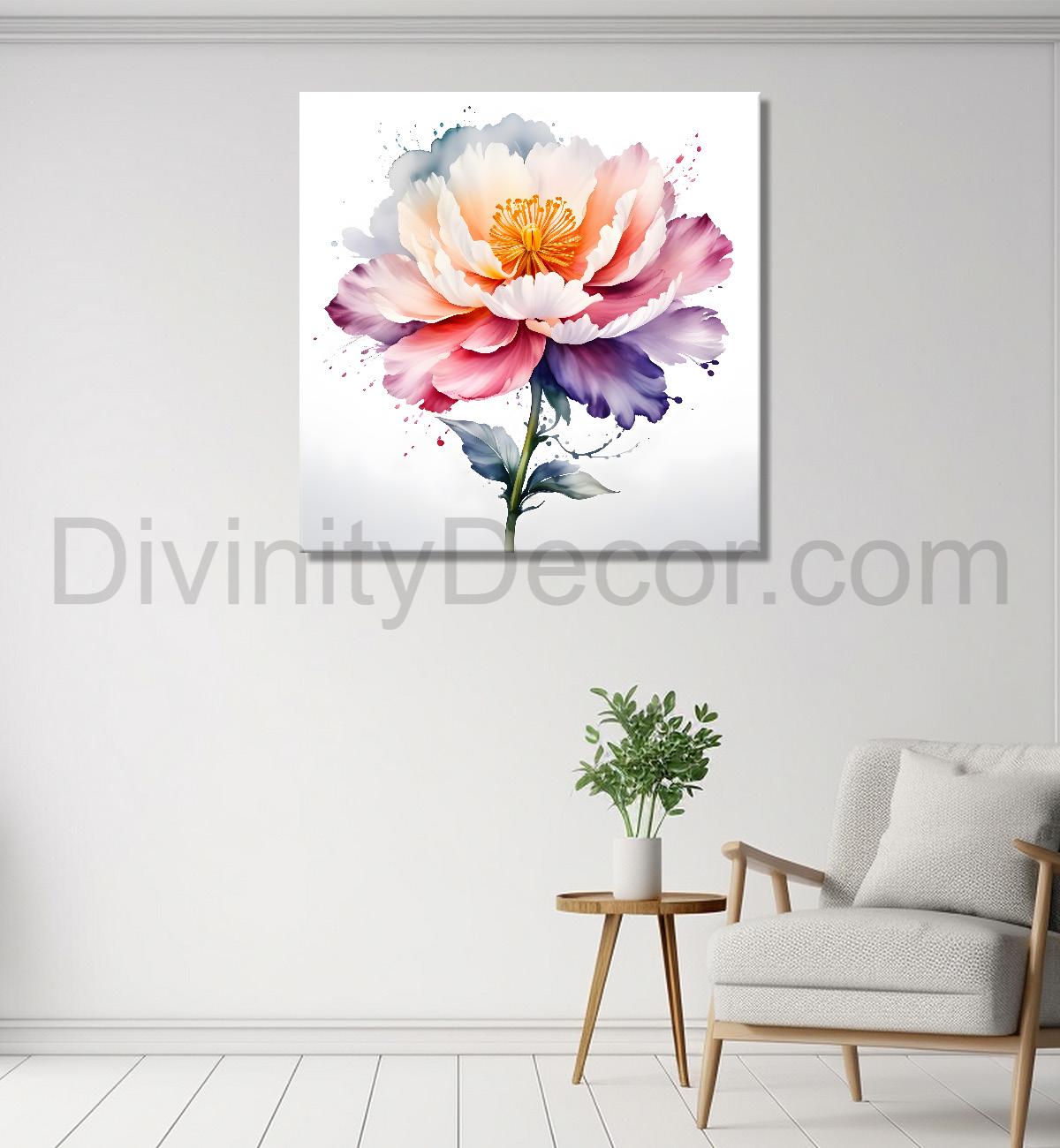 Pink flower water colour painting - Flower-S-137