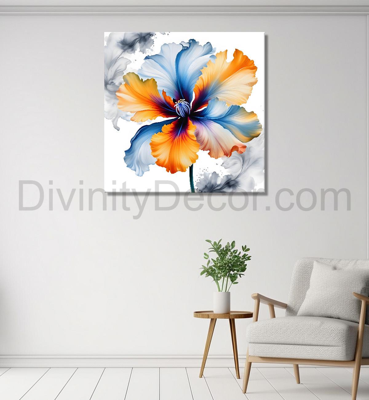 Yellow and blue flower water colour painting - Flower-S-138