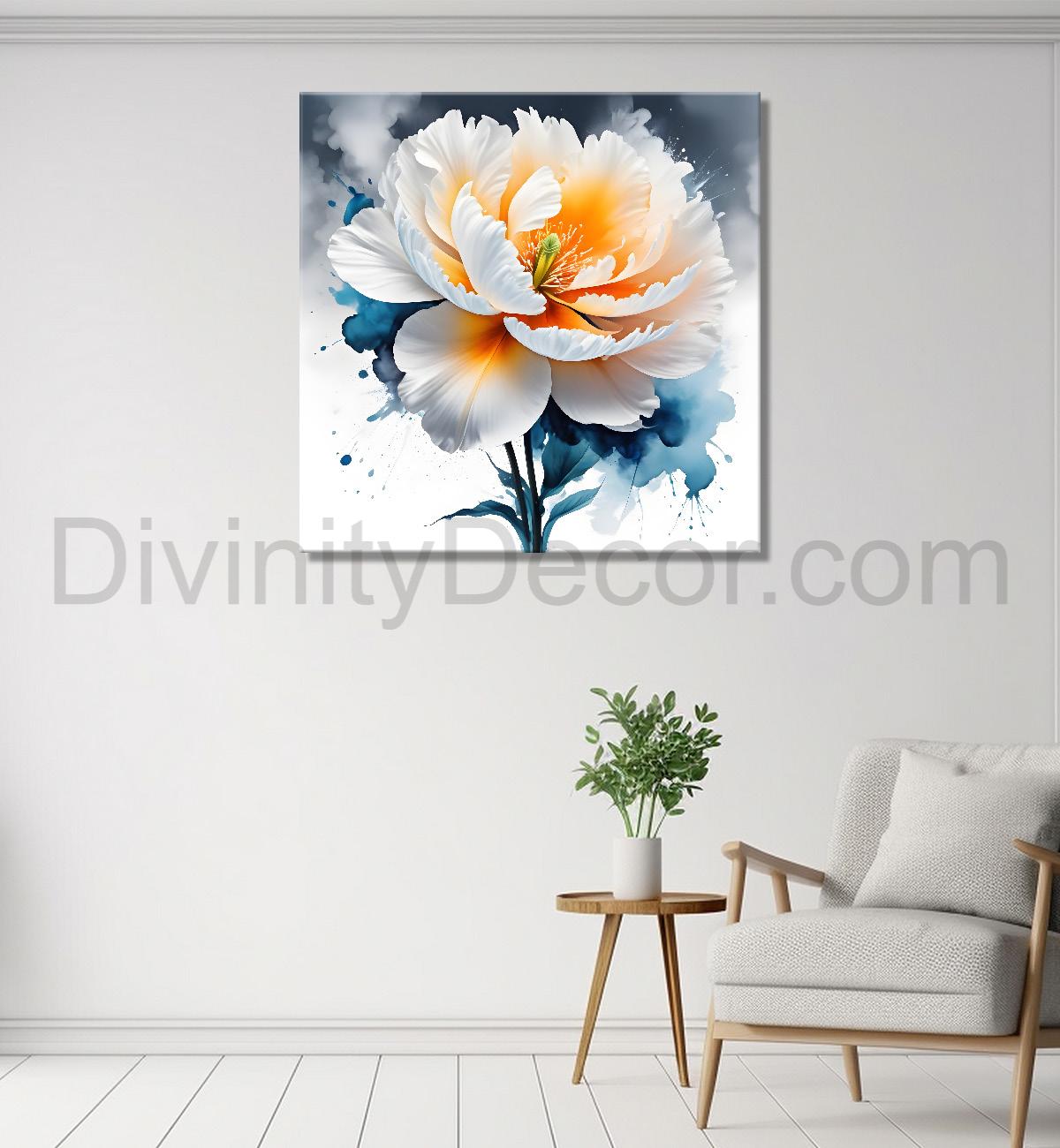 White flower water colour painting - Flower-S-139