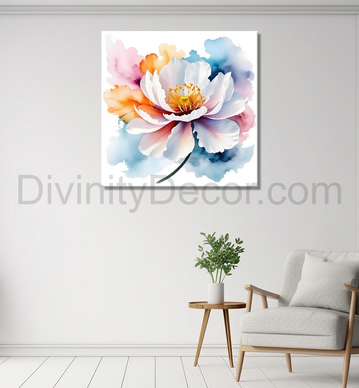 White flower water colour painting - Flower-S-141