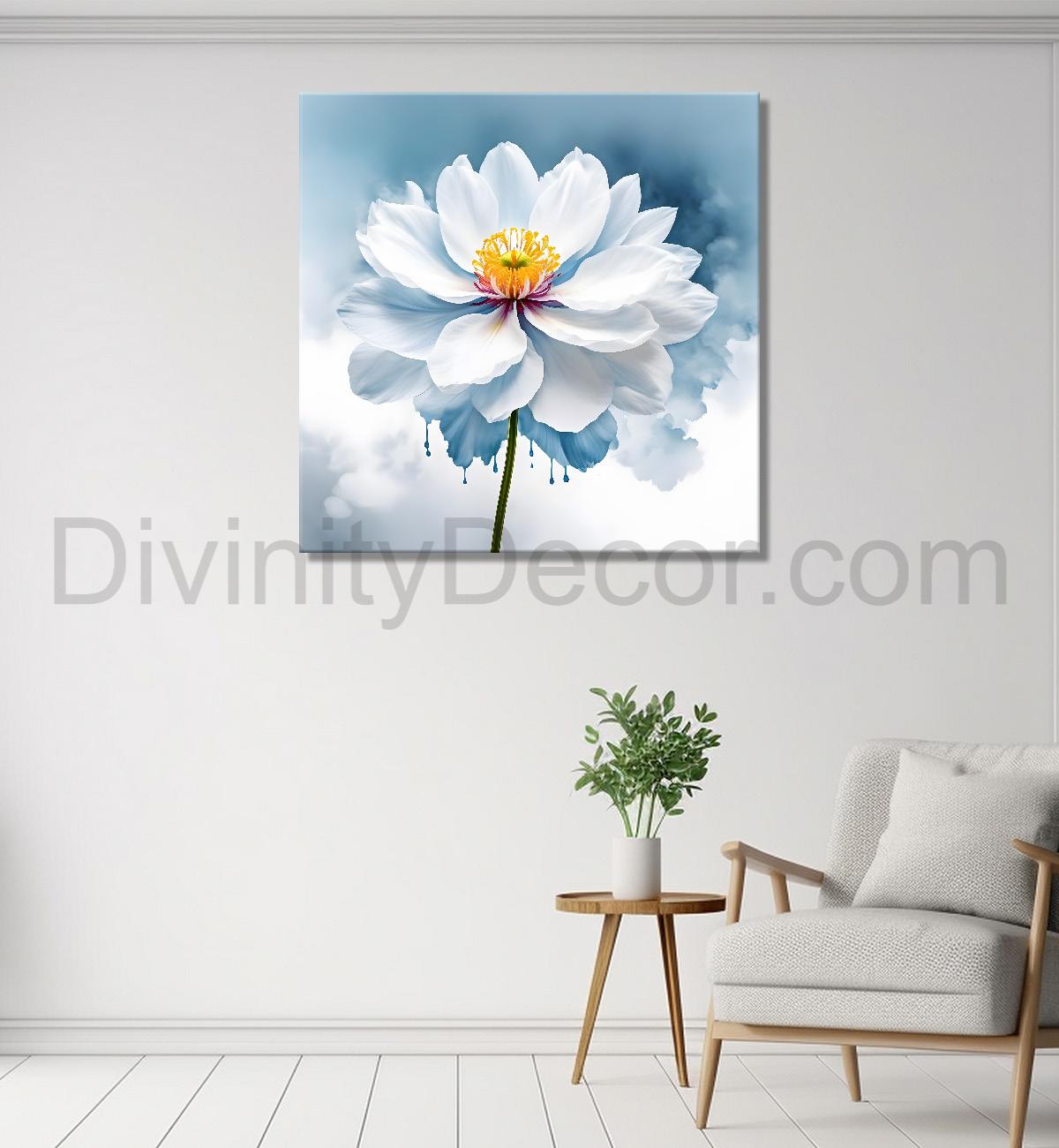 White flower water colour painting - Flower-S-142