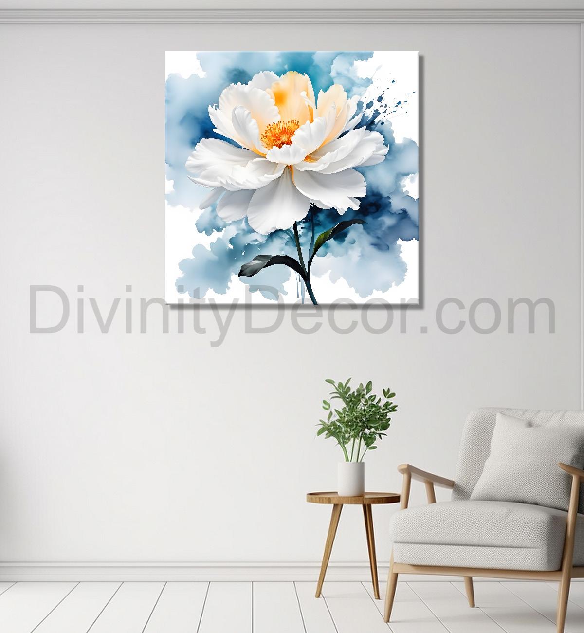 White flower water colour painting  - Flower-S-143