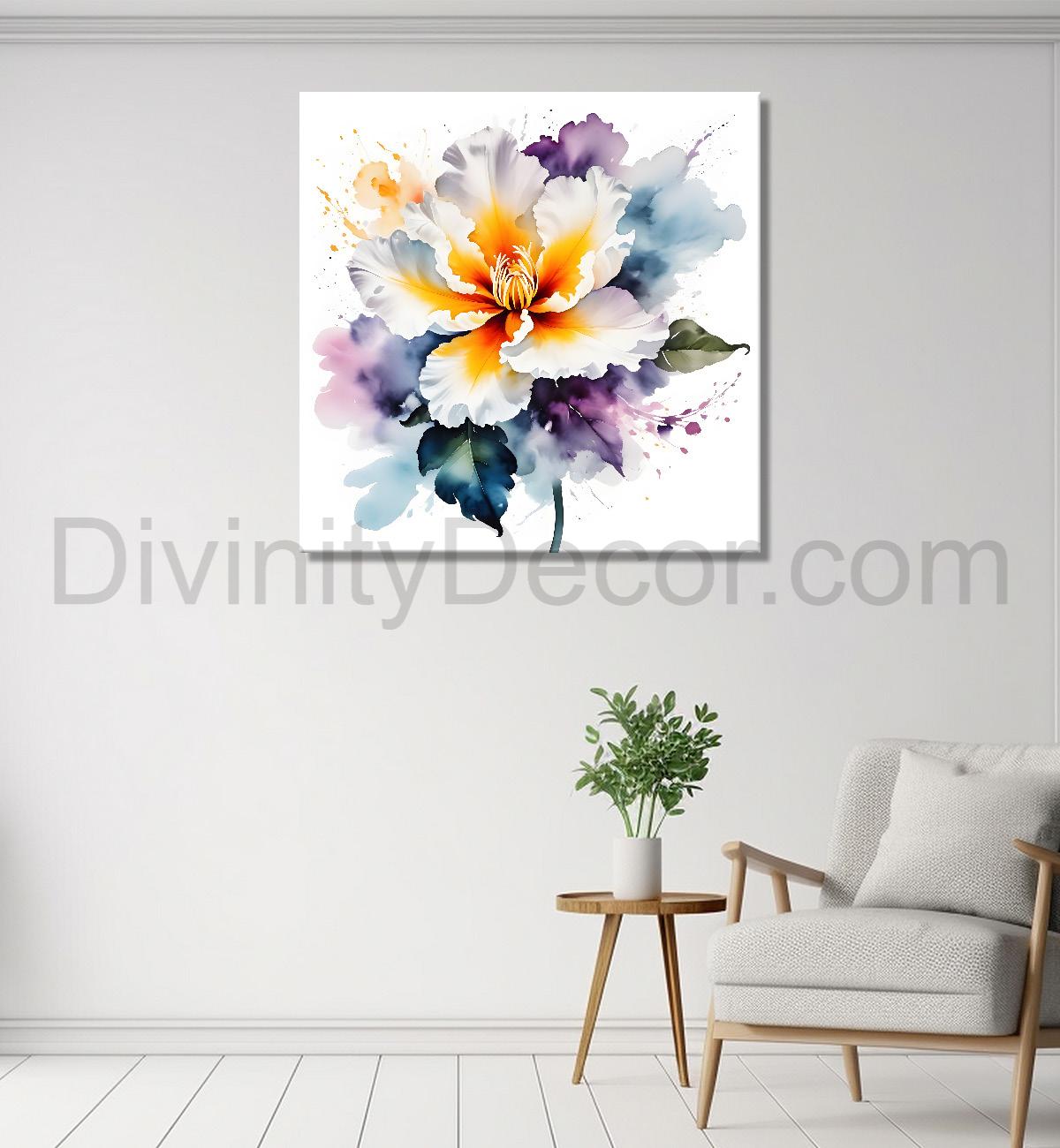 White flower water colour painting  - Flower-S-144