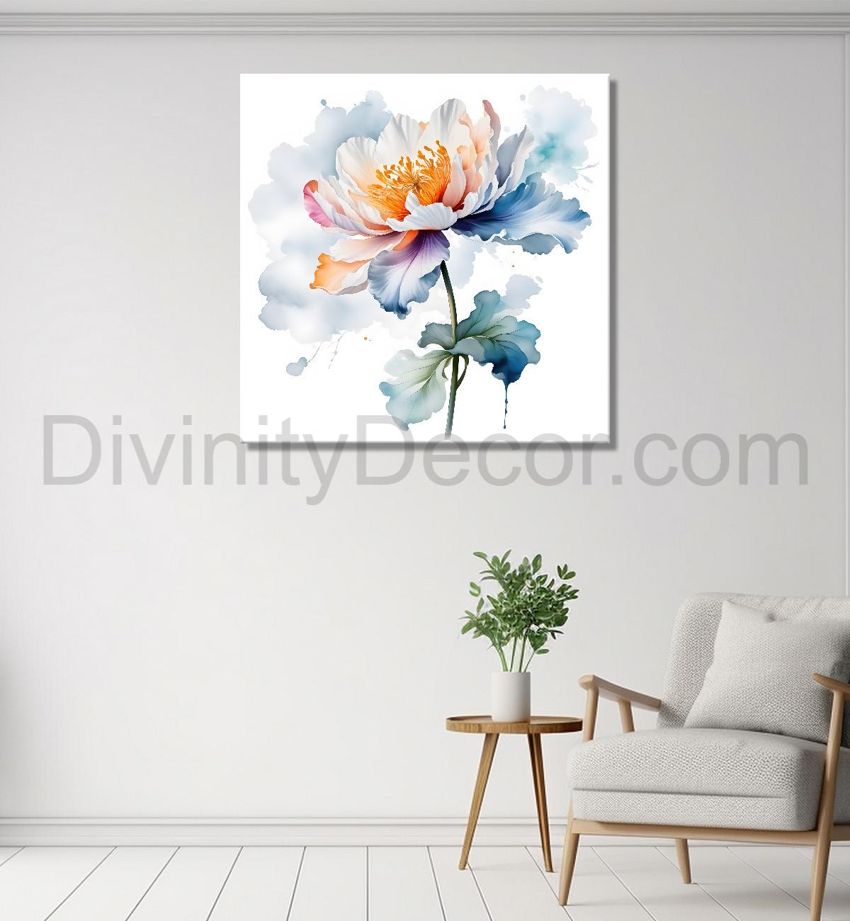 White flower water colour painting - Flower-S-145