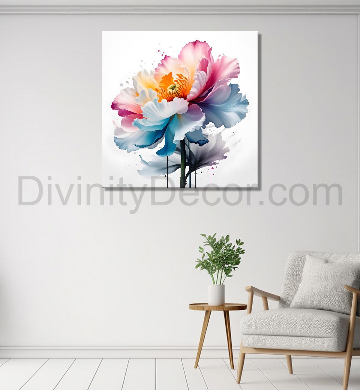 Pink and blue flower water colour painting - Flower-S-146