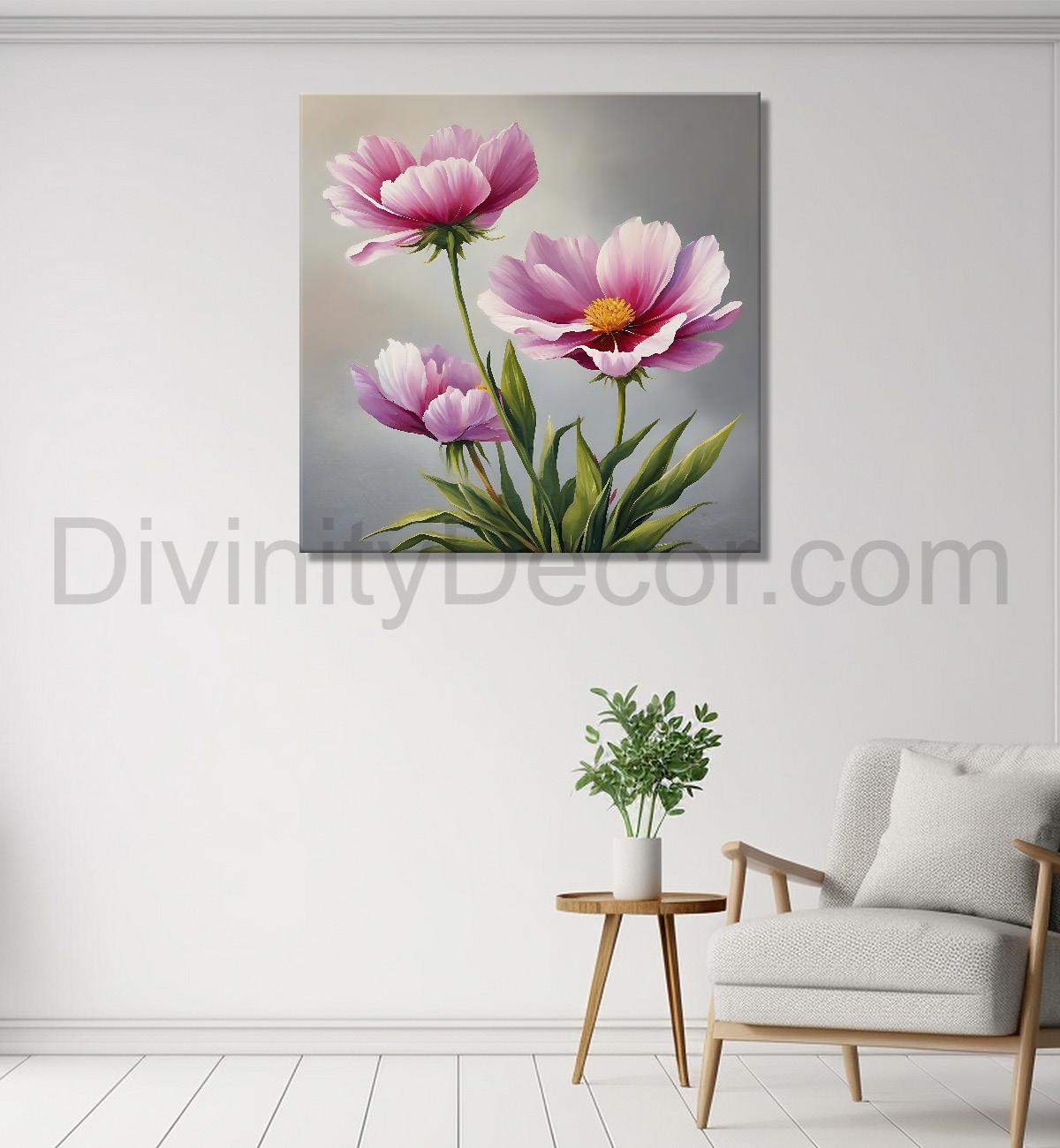 Purple flowers in grey textured painting - Flower-S-149