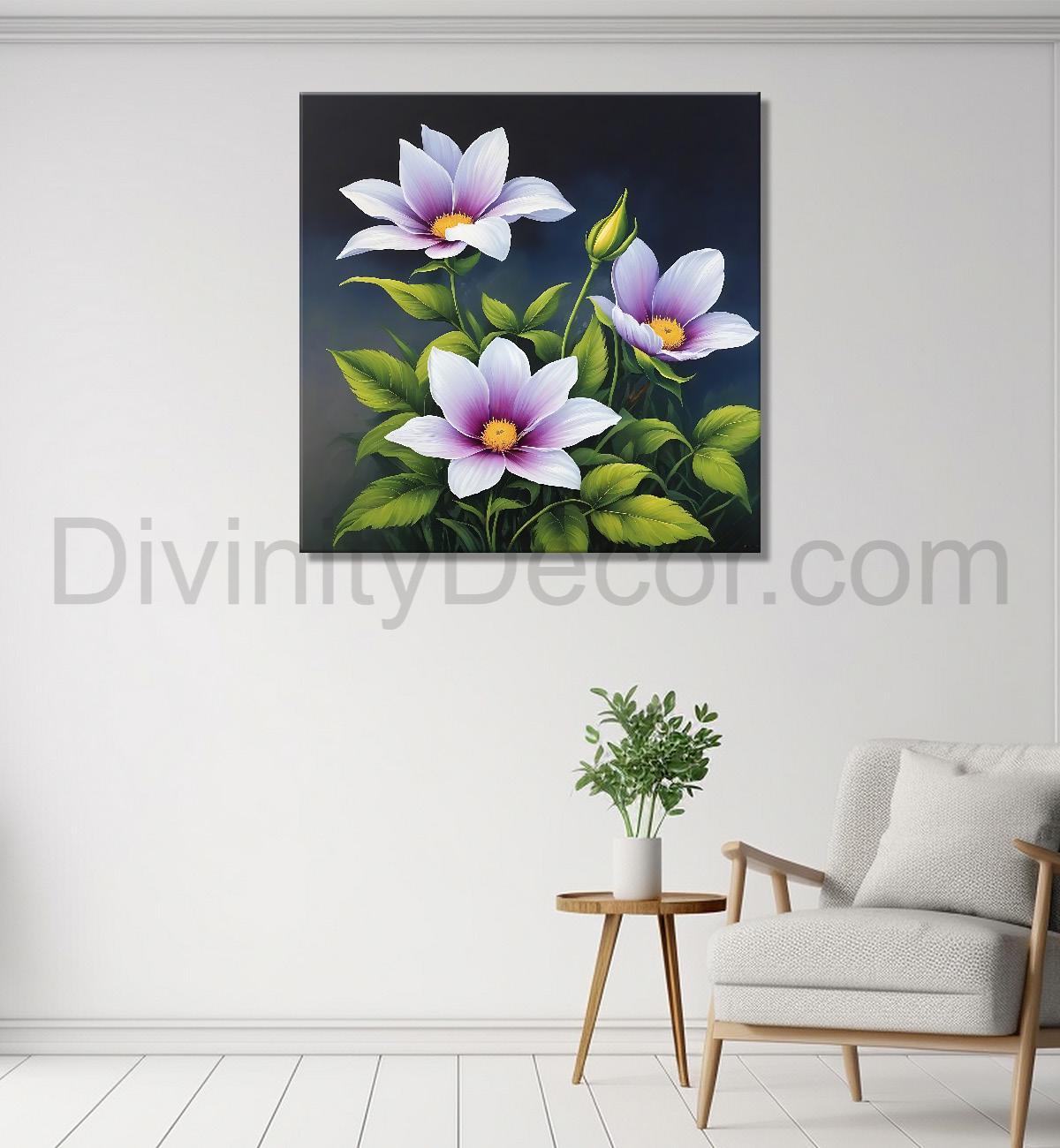 Purple flowers in dark textued painting - Flower-S-152