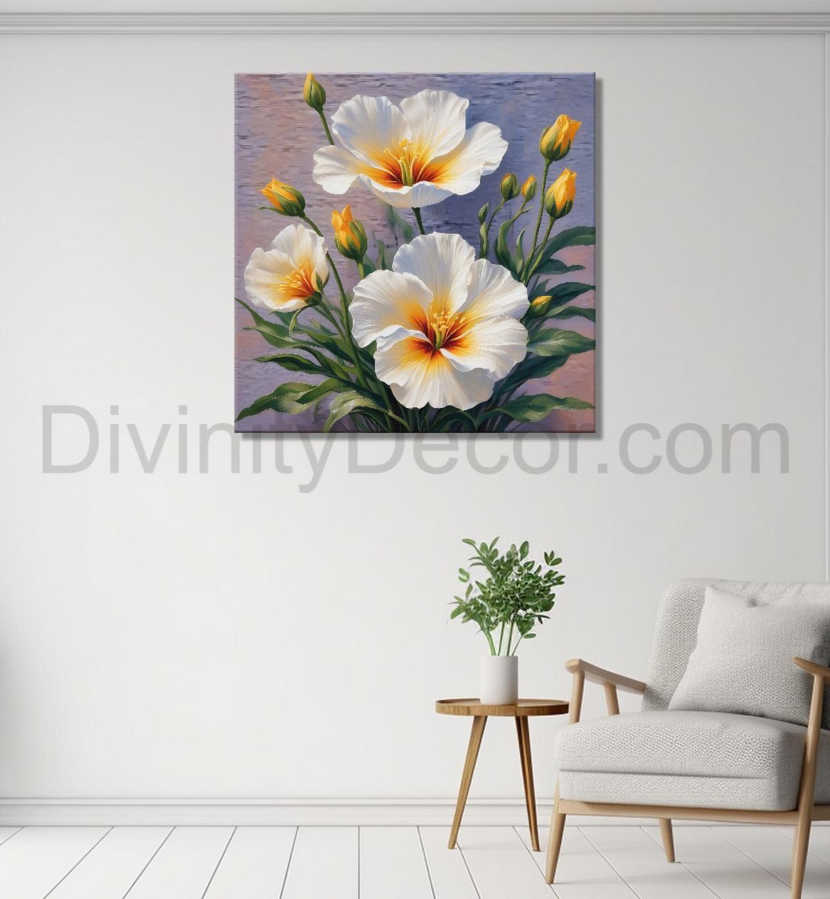 White flowers in grey textured painting- Flower-S-156