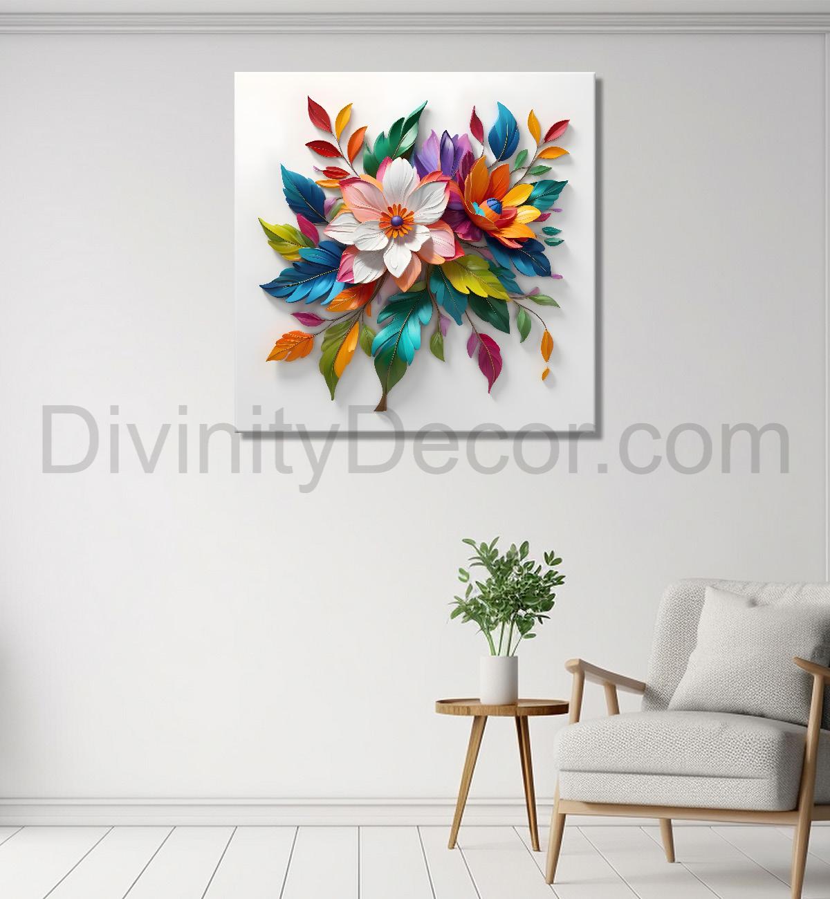 Colourful flowers in white background textured painting - Flower-S-170